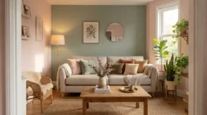pink green living room paint makeover