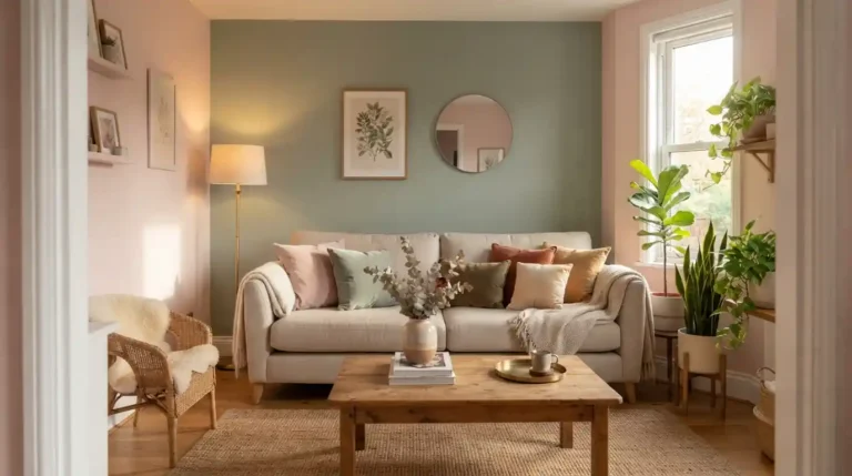 pink green living room paint makeover